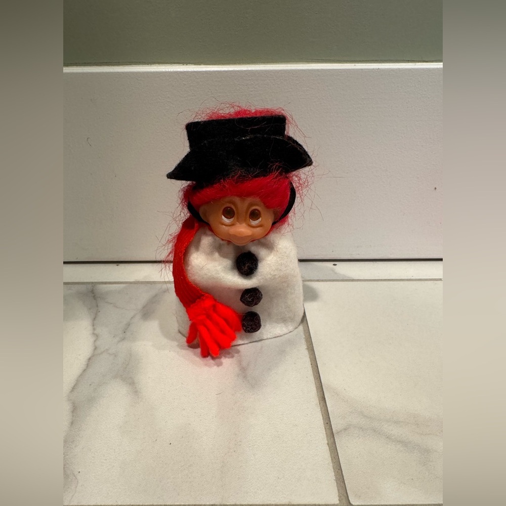 Vintage 1985 Troll Doll 5" Dam Norfin Christmas Snowman Red Hair Frostbite
